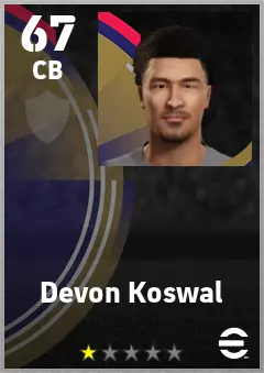 Devon Koswal eFootball 2026 player card — 67 OVR CB