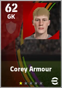 Corey Armour eFootball 2026 player card — 62 OVR GK