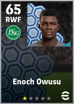 Enoch Owusu eFootball 2026 player card — 65 OVR RWF
