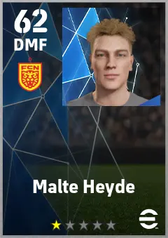 Malte Heyde eFootball 2026 player card — 62 OVR DMF