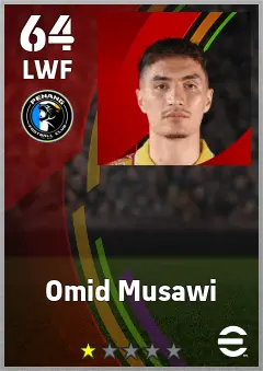 Omid Musawi eFootball 2026 player card — 64 OVR LWF