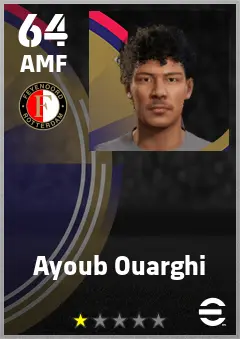 Ayoub Ouarghi eFootball 2026 player card — 64 OVR AMF