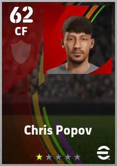 Chris Popov eFootball 2026 player card — 62 OVR CF