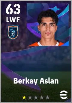 Berkay Aslan eFootball 2026 player card — 63 OVR LWF