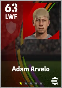 Adam Arvelo eFootball 2026 player card — 63 OVR LWF