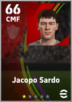 Jacopo Sardo eFootball 2026 player card — 66 OVR CMF