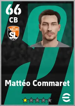 Matteo Commaret eFootball 2026 player card — 66 OVR CB