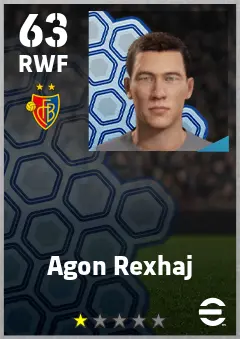Agon Rexhaj eFootball 2026 player card — 63 OVR RWF