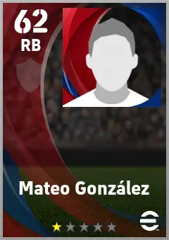 Mateo Gonzalez eFootball 2026 player card — 62 OVR RB