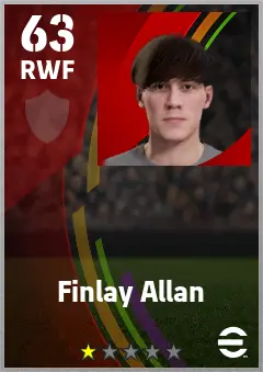 Finlay Allan eFootball 2026 player card — 63 OVR RWF