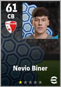 Nevio Biner eFootball 2026 player card — 61 OVR CB