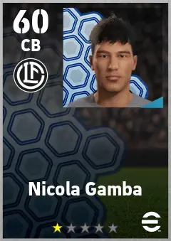 Nicola Gamba eFootball 2026 player card — 60 OVR CB