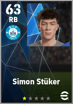 Simon Stuker eFootball 2026 player card — 63 OVR RB