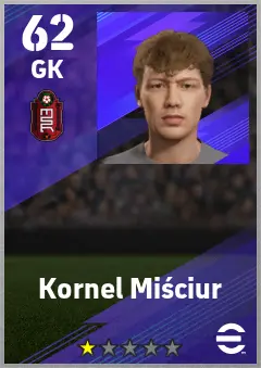 Kornel Misciur eFootball 2026 player card — 62 OVR GK