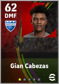 Gian Cabezas eFootball 2026 player card — 62 OVR DMF