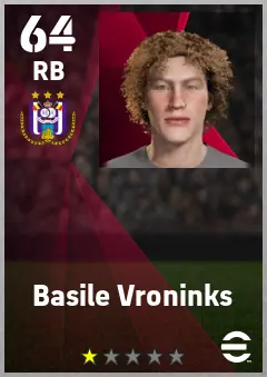 Basile Vroninks eFootball 2026 player card — 64 OVR RB