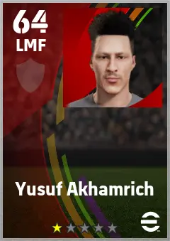 Yusuf Akhamrich eFootball 2026 player card — 64 OVR LMF