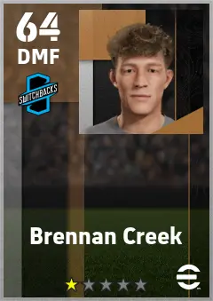 Brennan Creek eFootball 2026 player card — 64 OVR DMF