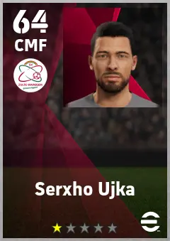 Serxho Ujka eFootball 2026 player card — 64 OVR CMF