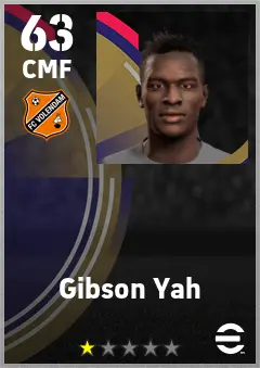 Gibson Yah eFootball 2026 player card — 63 OVR CMF
