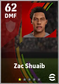 Zac Shuaib eFootball 2026 player card — 62 OVR DMF