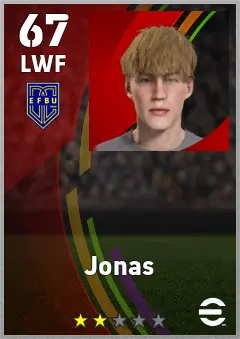 Jonas eFootball 2026 player card — 67 OVR LWF