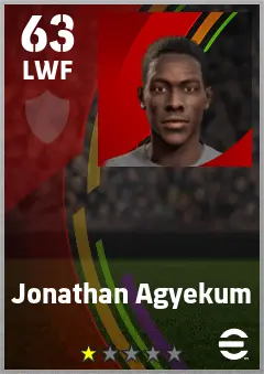 Jonathan Agyekum eFootball 2026 player card — 63 OVR LWF