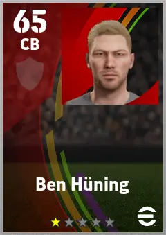 Ben Huning eFootball 2026 player card — 65 OVR CB