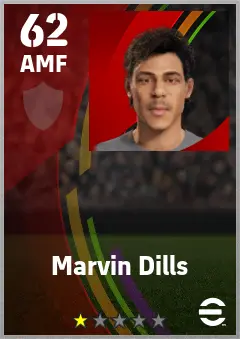 Marvin Dills eFootball 2026 player card — 62 OVR AMF