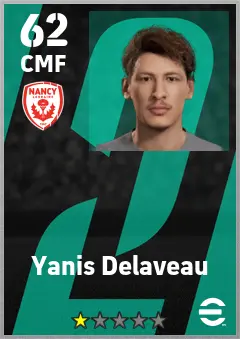 Yanis Delaveau eFootball 2026 player card — 62 OVR CMF