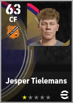 Jesper Tielemans eFootball 2026 player card — 63 OVR CF