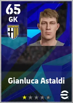 Gianluca Astaldi eFootball 2026 player card — 65 OVR GK