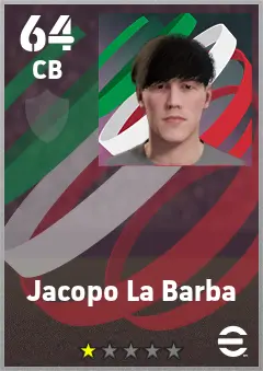 Jacopo La Barba eFootball 2026 player card — 64 OVR CB