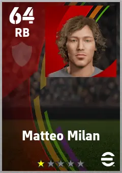 Matteo Milan eFootball 2026 player card — 64 OVR RB