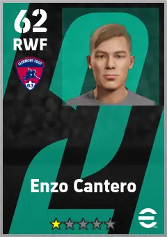 Enzo Cantero eFootball 2026 player card — 62 OVR RWF