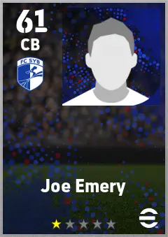 Joe Emery eFootball 2026 player card — 61 OVR CB