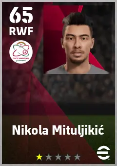 Nikola Mituljikic eFootball 2026 player card — 65 OVR RWF