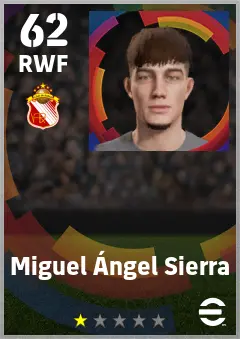 Miguel Angel Sierra eFootball 2026 player card — 62 OVR RWF