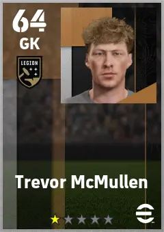 Trevor McMullen eFootball 2026 player card — 64 OVR GK