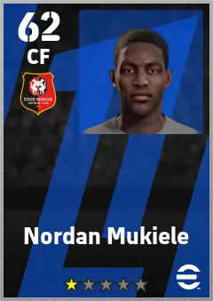 Nordan Mukiele eFootball 2026 player card — 62 OVR CF