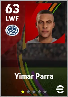 Yimar Parra eFootball 2026 player card — 63 OVR LWF