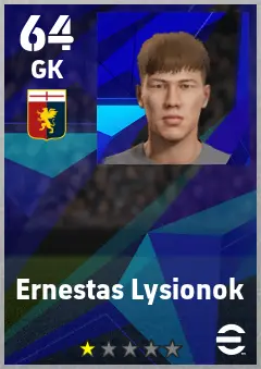Ernestas Lysionok eFootball 2026 player card — 64 OVR GK