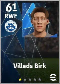 Villads Birk eFootball 2026 player card — 61 OVR RWF