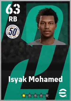Isyak Mohamed eFootball 2026 player card — 63 OVR RB