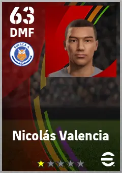 Nicolas Valencia eFootball 2026 player card — 63 OVR DMF