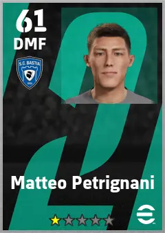 Matteo Petrignani eFootball 2026 player card — 61 OVR DMF