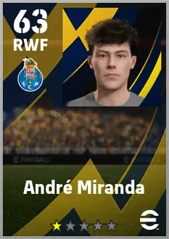 Andre Miranda eFootball 2026 player card — 63 OVR RWF