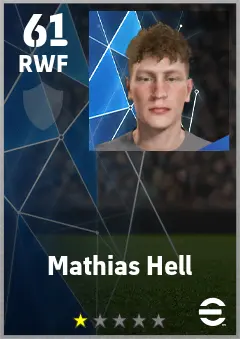 Mathias Hell eFootball 2026 player card — 61 OVR RWF