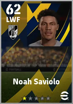 Noah Saviolo eFootball 2026 player card — 62 OVR LWF