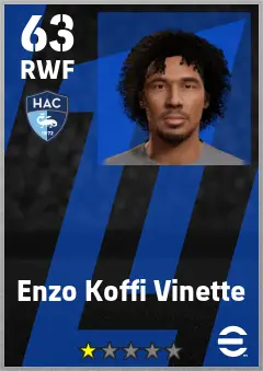 Enzo Koffi Vinette eFootball 2026 player card — 63 OVR RWF